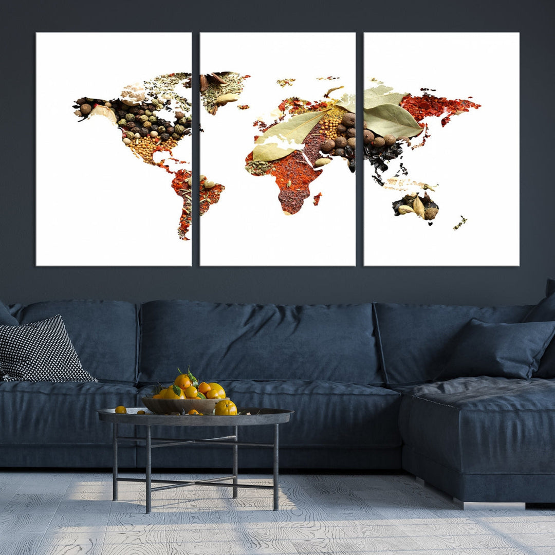 Vegetables World Map Canvas Wall Art Print Artwork For Kitchen Restaurant Wall Decor