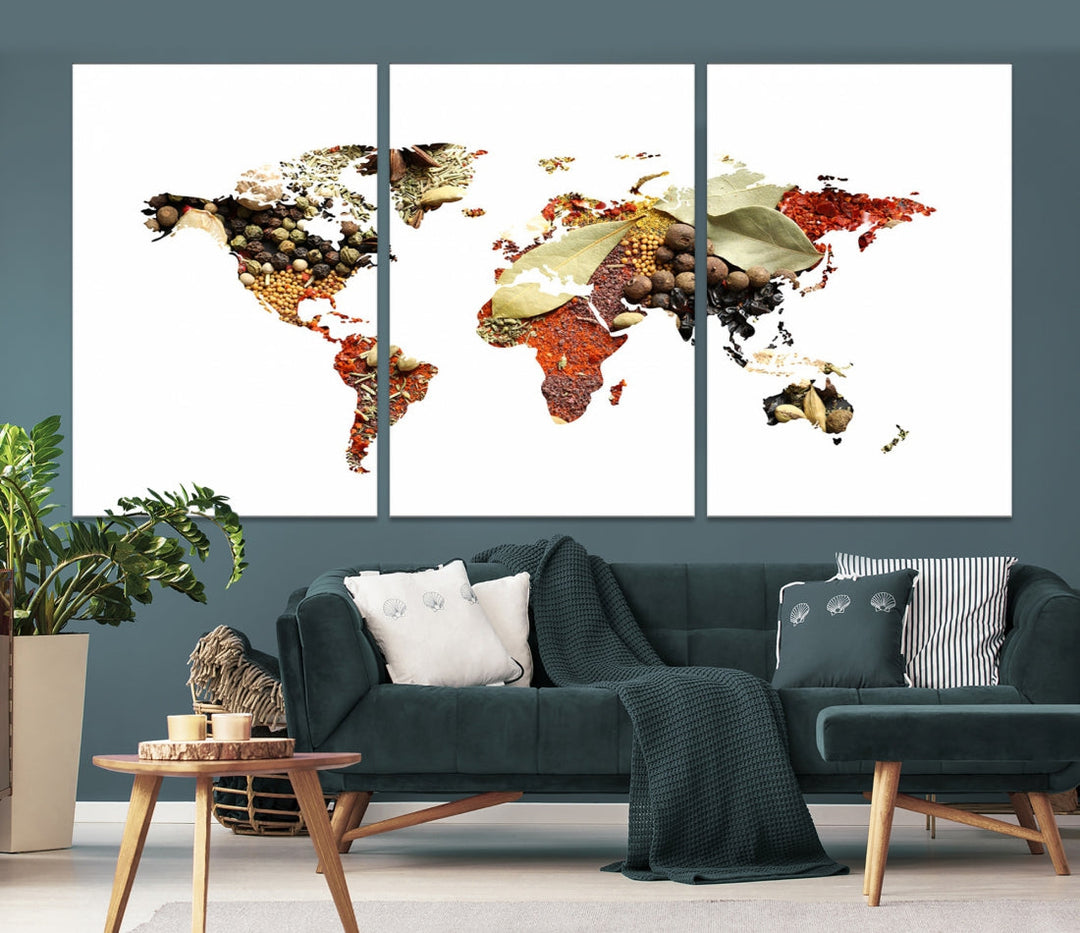 Vegetables World Map Canvas Wall Art Print Artwork For Kitchen Restaurant Wall Decor