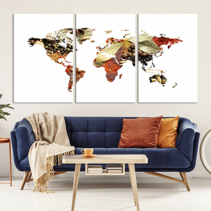 Vegetables World Map Canvas Wall Art Print Artwork For Kitchen Restaurant Wall Decor