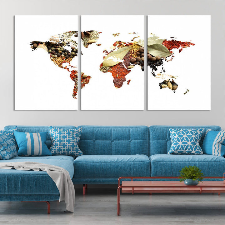 Vegetables World Map Canvas Wall Art Print Artwork For Kitchen Restaurant Wall Decor