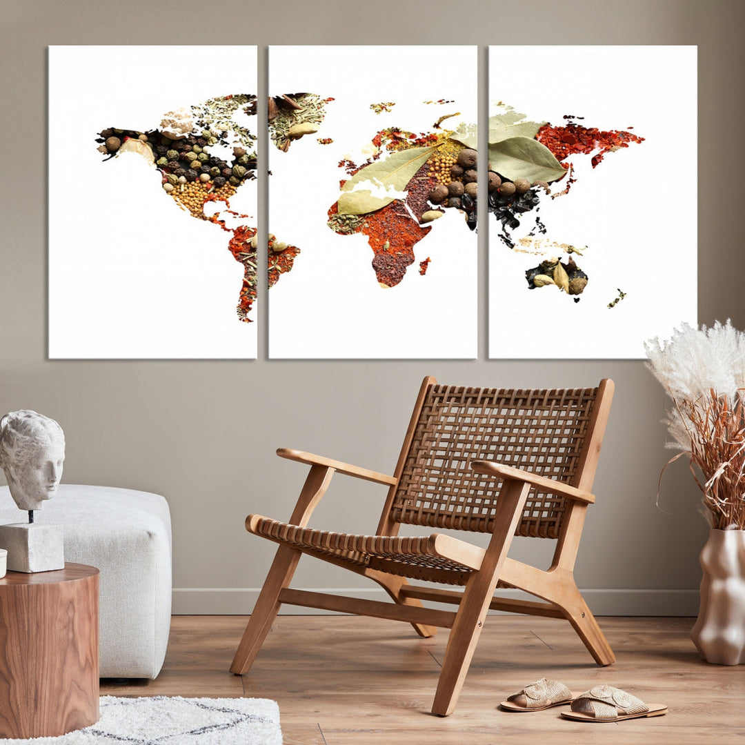 Vegetables World Map Canvas Wall Art Print Artwork For Kitchen Restaurant Wall Decor