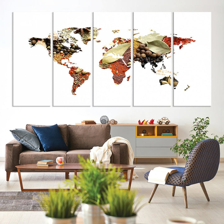 Vegetables World Map Canvas Wall Art Print Artwork For Kitchen Restaurant Wall Decor