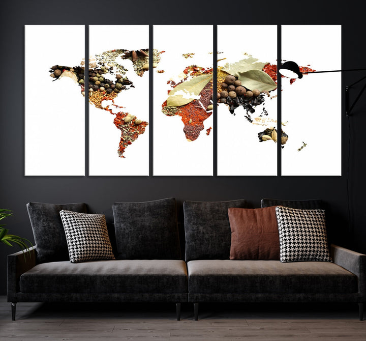 Vegetables World Map Canvas Wall Art Print Artwork For Kitchen Restaurant Wall Decor