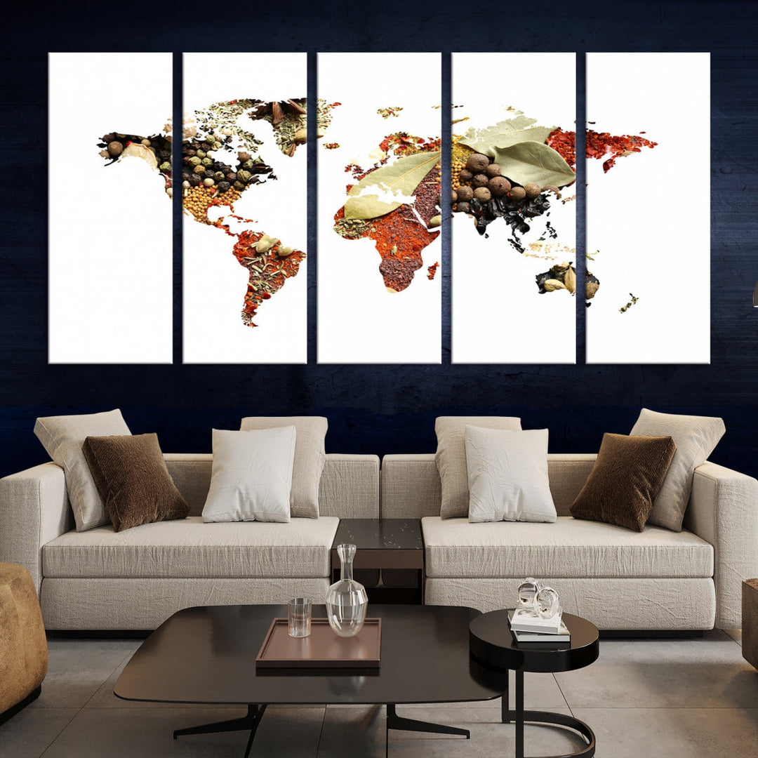 Vegetables World Map Canvas Wall Art Print Artwork For Kitchen Restaurant Wall Decor