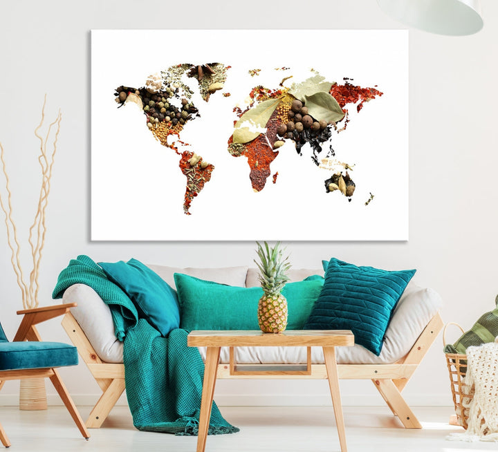 Vegetables World Map Canvas Wall Art Print Artwork For Kitchen Restaurant Wall Decor