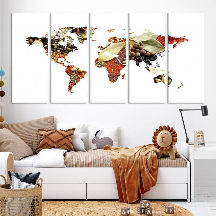 Vegetables World Map Canvas Wall Art Print Artwork For Kitchen Restaurant Wall Decor