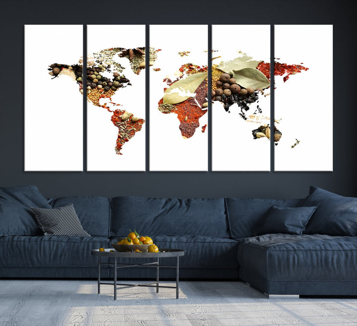 Vegetables World Map Canvas Wall Art Print Artwork For Kitchen Restaurant Wall Decor