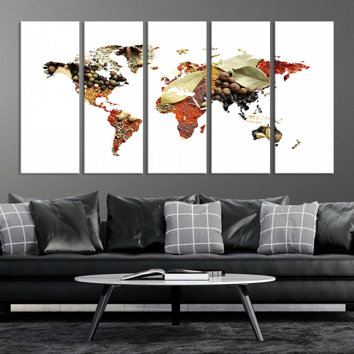 Vegetables World Map Canvas Wall Art Print Artwork For Kitchen Restaurant Wall Decor