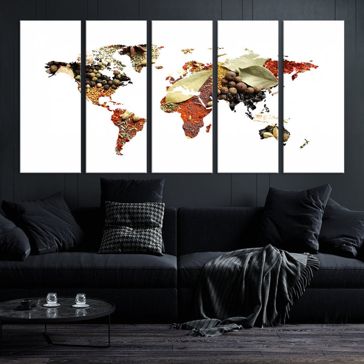 Vegetables World Map Canvas Wall Art Print Artwork For Kitchen Restaurant Wall Decor