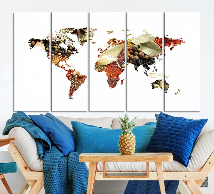 Vegetables World Map Canvas Wall Art Print Artwork For Kitchen Restaurant Wall Decor