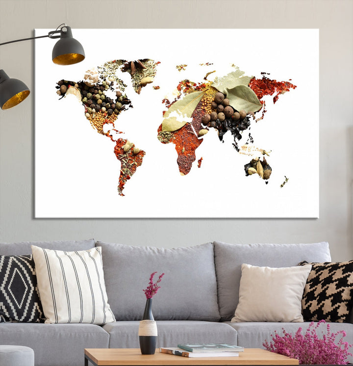 Vegetables World Map Canvas Wall Art Print Artwork For Kitchen Restaurant Wall Decor