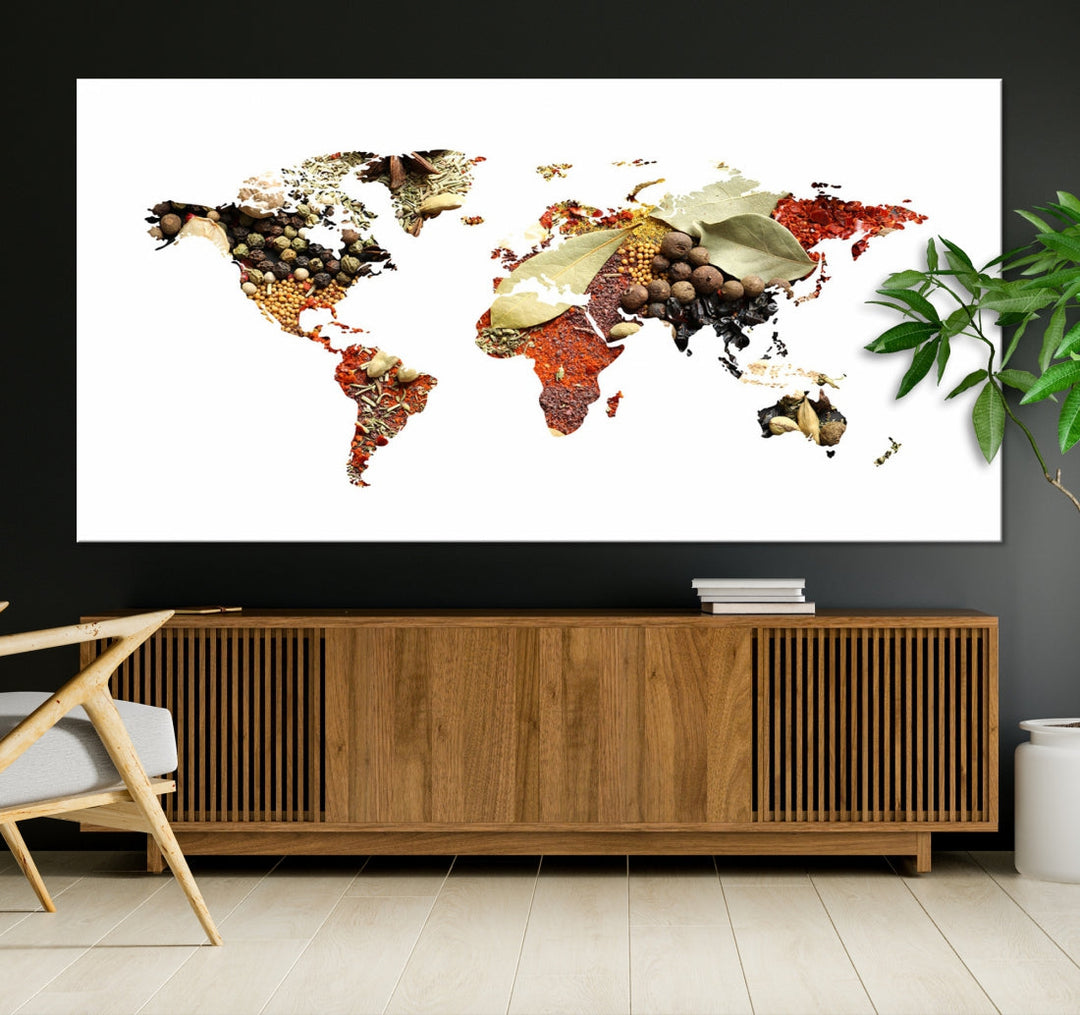 Vegetables World Map Canvas Wall Art Print Artwork For Kitchen Restaurant Wall Decor