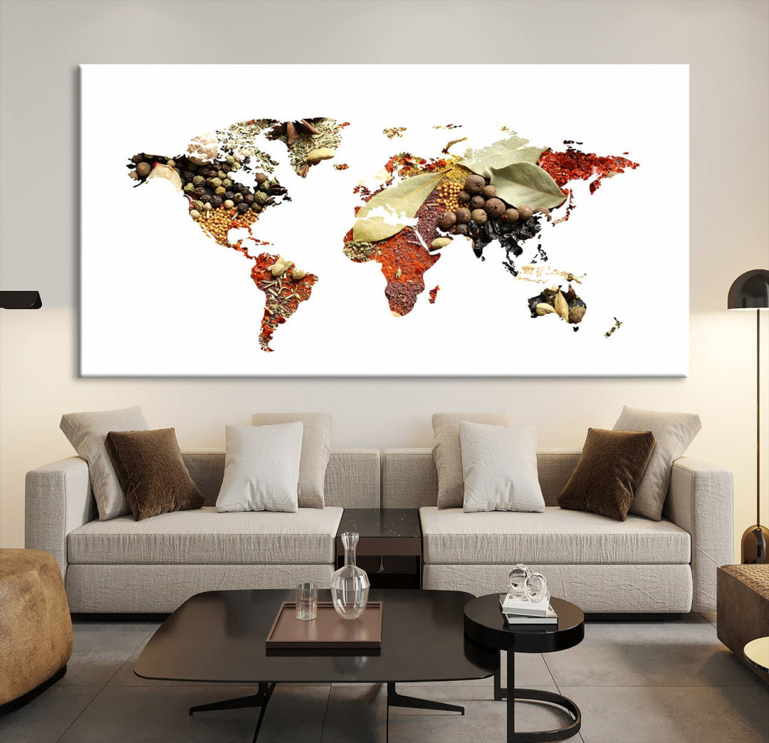 Vegetables World Map Canvas Wall Art Print Artwork For Kitchen Restaurant Wall Decor