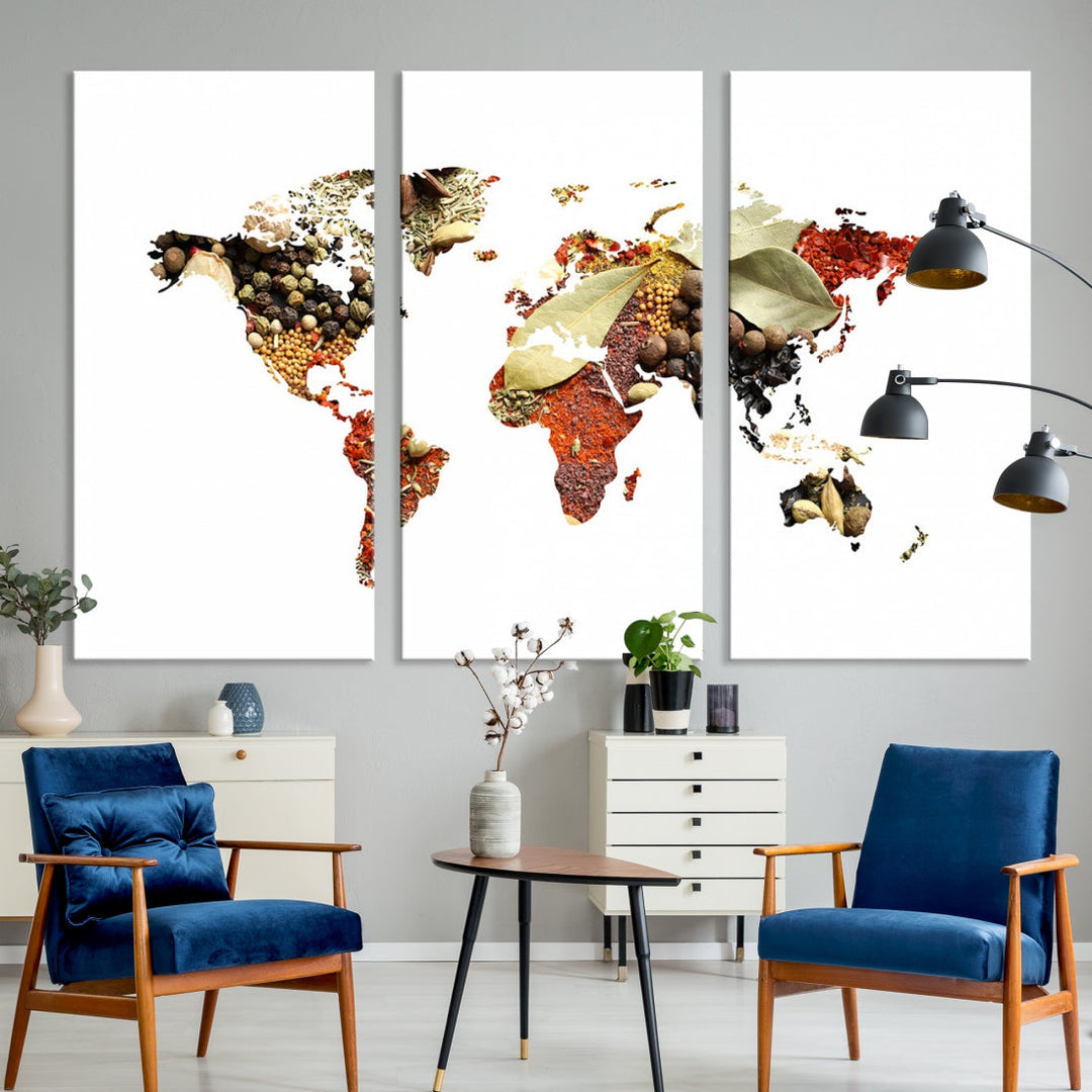 Vegetables World Map Canvas Wall Art Print Artwork For Kitchen Restaurant Wall Decor