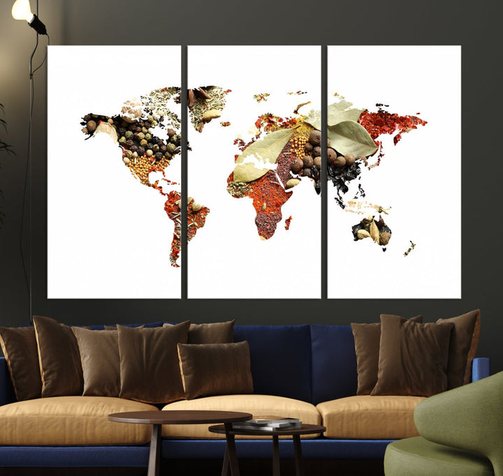 Vegetables World Map Canvas Wall Art Print Artwork For Kitchen Restaurant Wall Decor