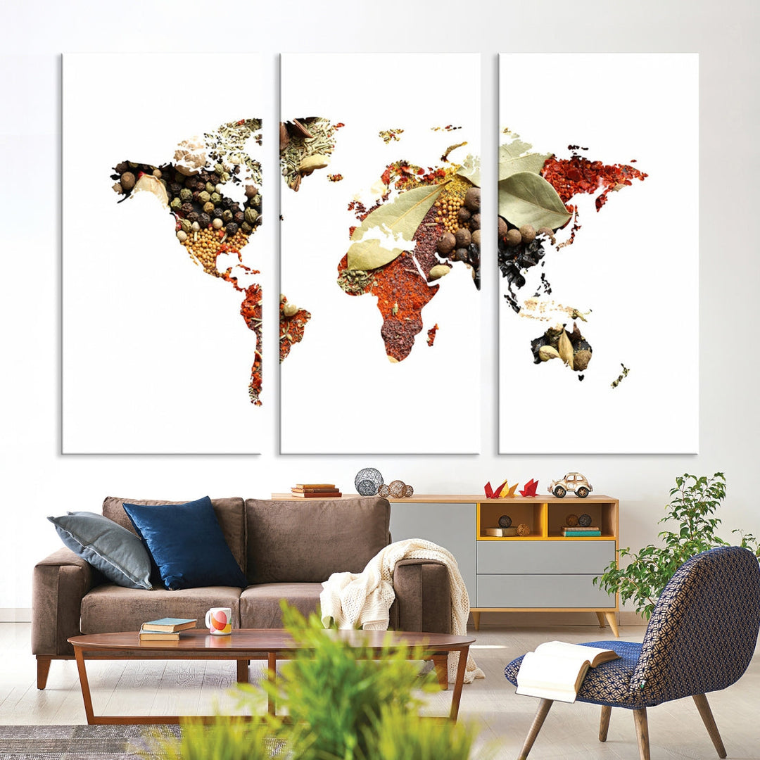 Vegetables World Map Canvas Wall Art Print Artwork For Kitchen Restaurant Wall Decor