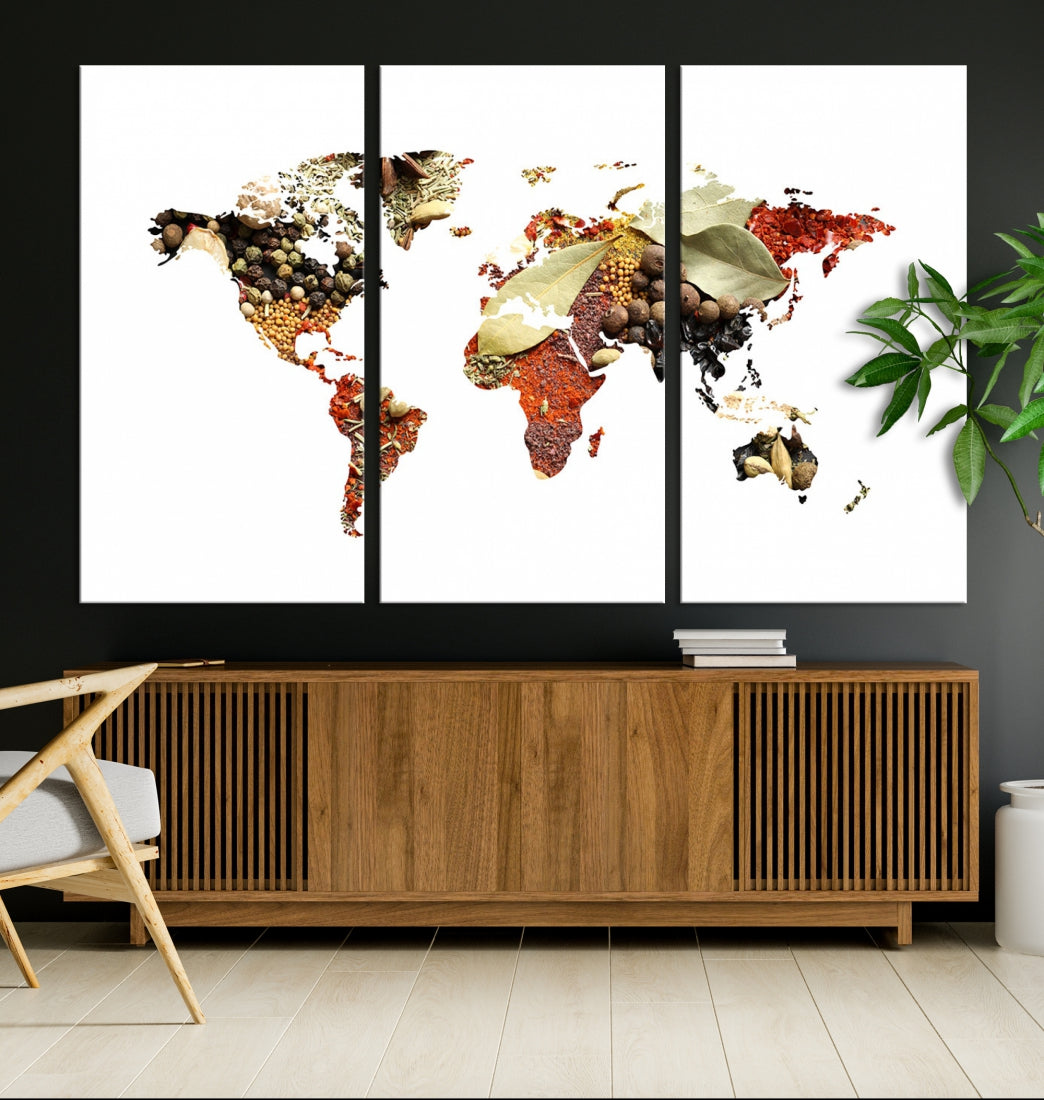 Vegetables World Map Canvas Wall Art Print Artwork For Kitchen Restaurant Wall Decor