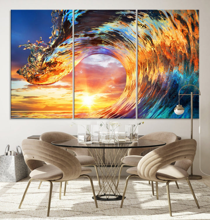 Large Canvas Wall Art Print of a Surface Wave Sunset Ocean