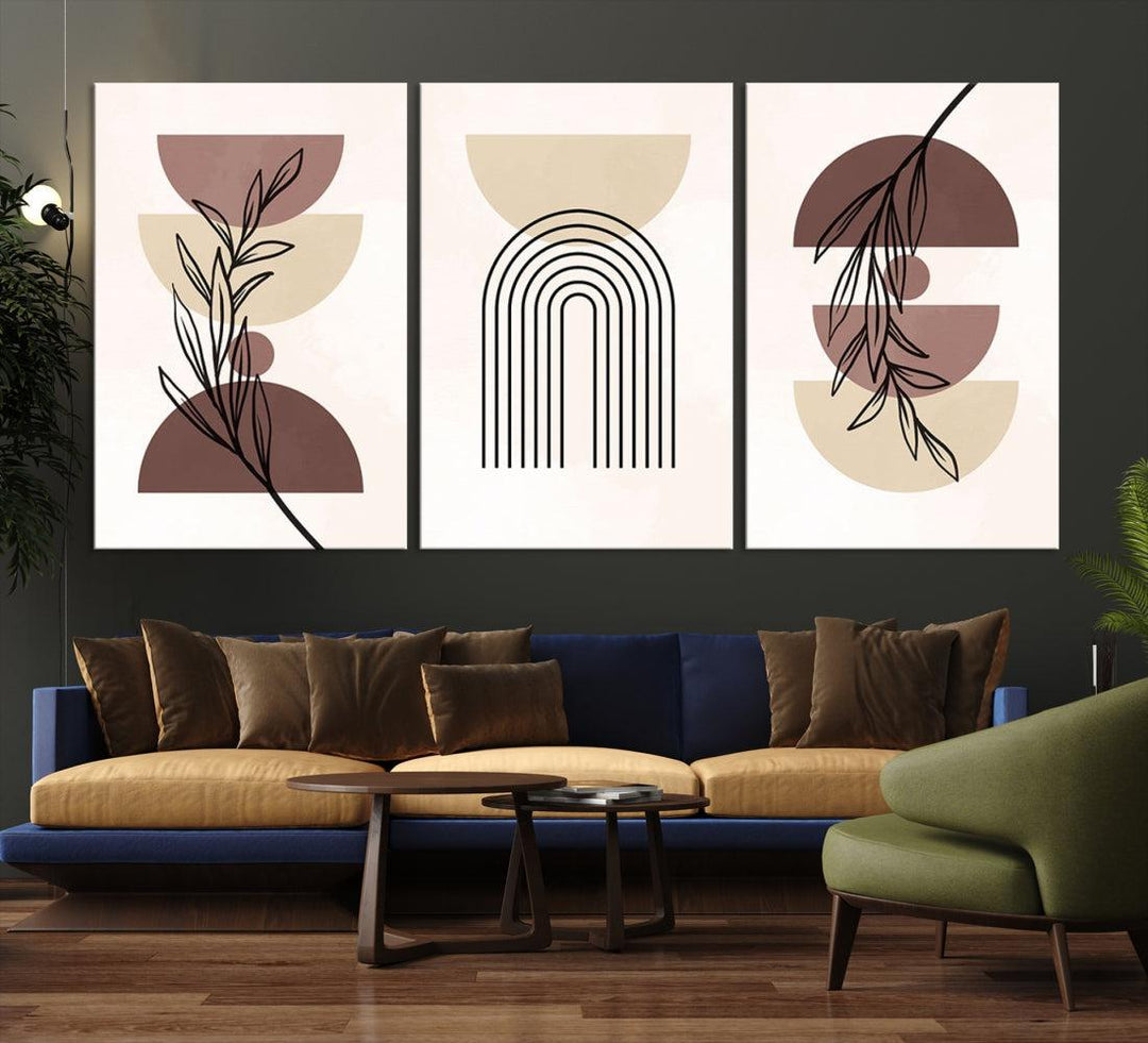 Vintage Boho Wall Art Modern Canvas Print Mid Century Neutral Bohemian Art