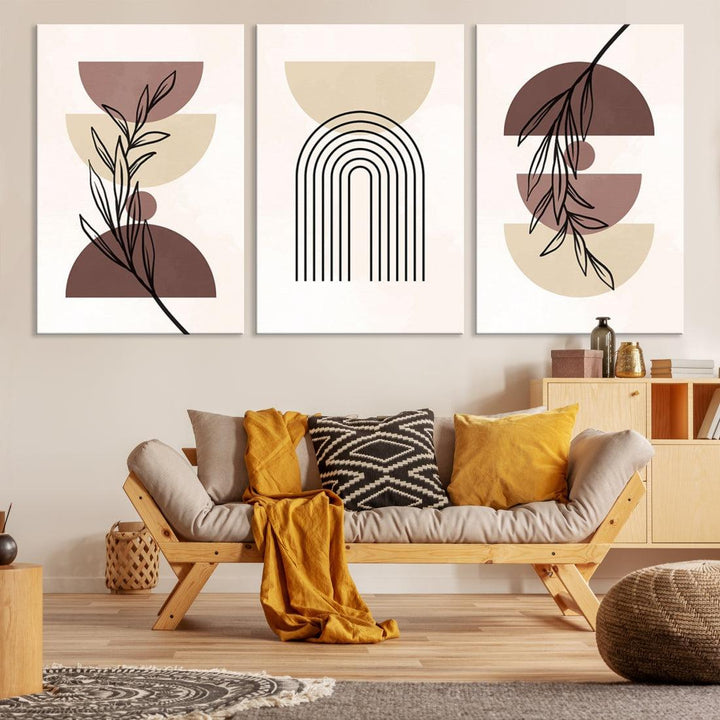 Vintage Boho Wall Art Modern Canvas Print Mid Century Neutral Bohemian Art