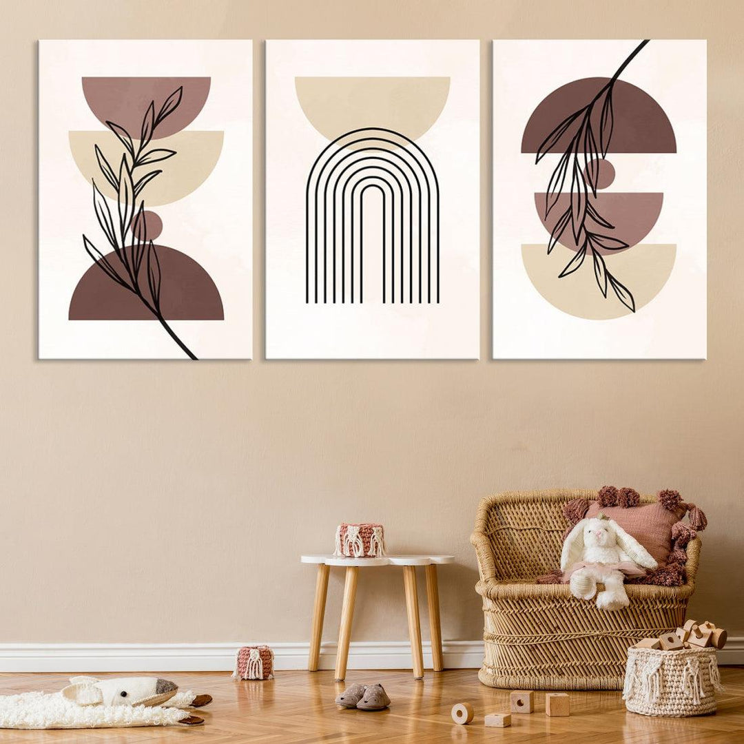 Vintage Boho Wall Art Modern Canvas Print Mid Century Neutral Bohemian Art