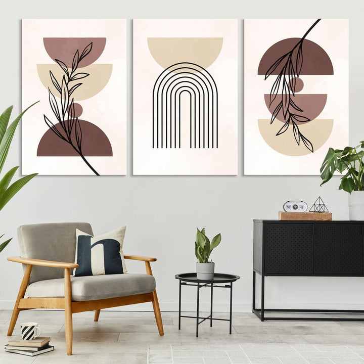 Vintage Boho Wall Art Modern Canvas Print Mid Century Neutral Bohemian Art