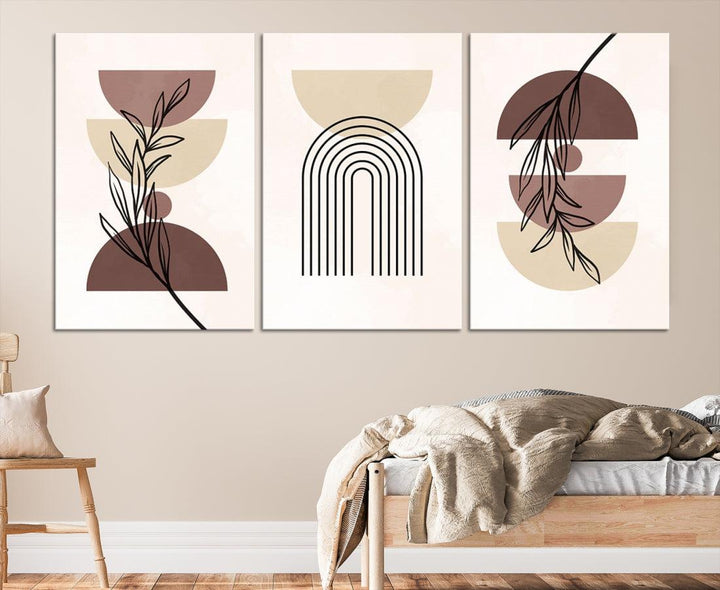 Vintage Boho Wall Art Modern Canvas Print Mid Century Neutral Bohemian Art