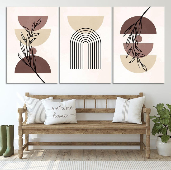 Vintage Boho Wall Art Modern Canvas Print Mid Century Neutral Bohemian Art