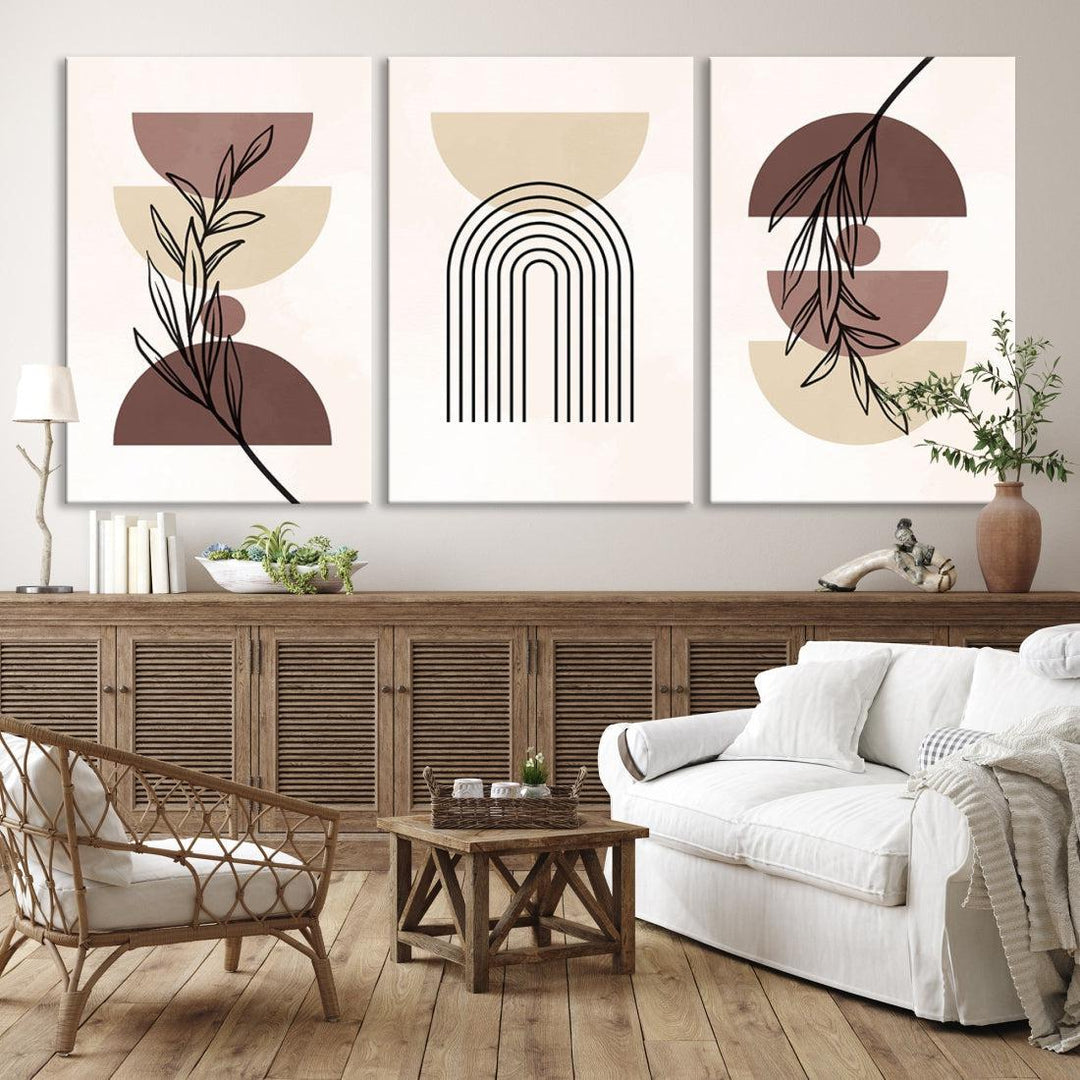 Vintage Boho Wall Art Modern Canvas Print Mid Century Neutral Bohemian Art