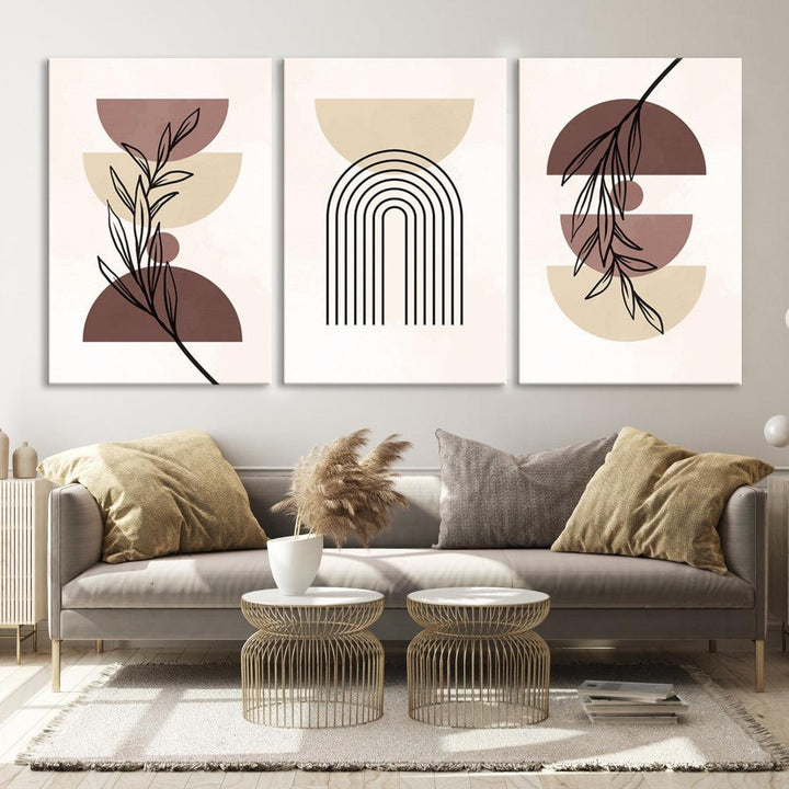 Vintage Boho Wall Art Modern Canvas Print Mid Century Neutral Bohemian Art