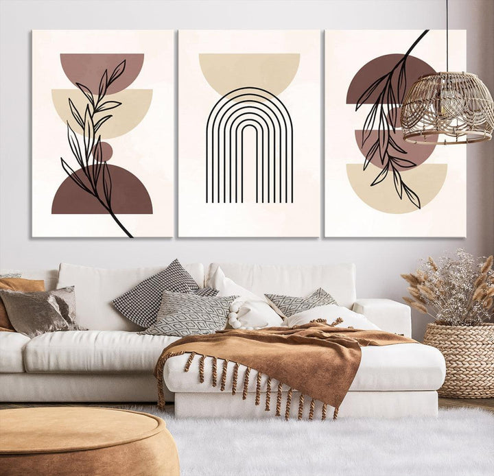 Vintage Boho Wall Art Modern Canvas Print Mid Century Neutral Bohemian Art