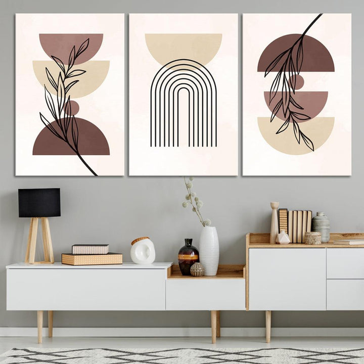 Vintage Boho Wall Art Modern Canvas Print Mid Century Neutral Bohemian Art