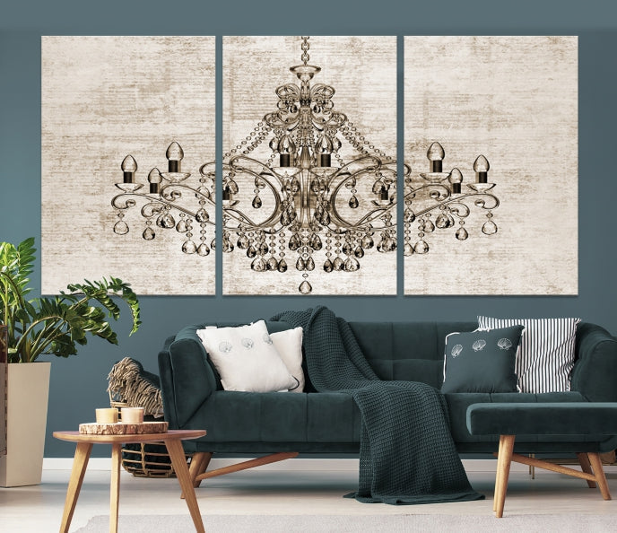 Vintage Chandelier Large Wall Art Giclee Canvas Print Framed