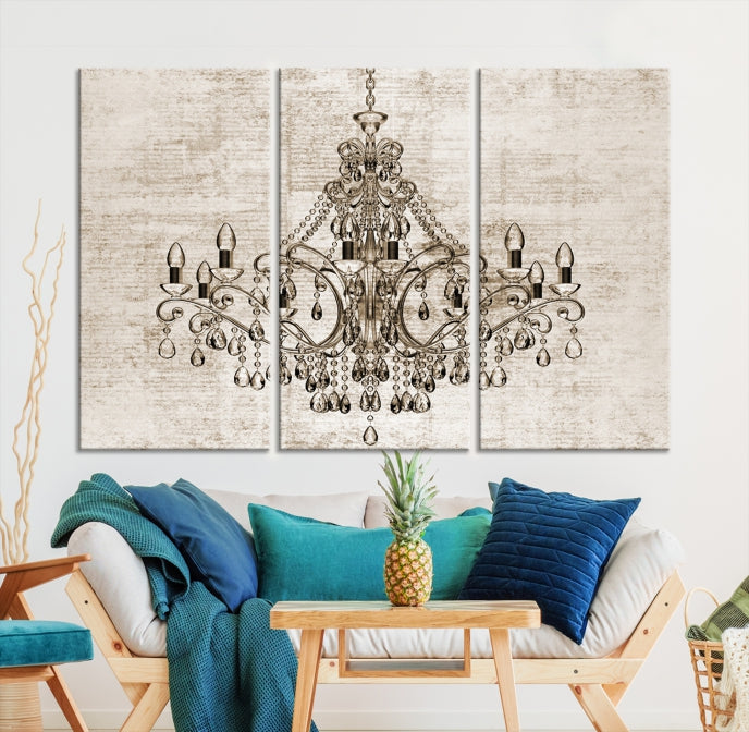 Vintage Chandelier Large Wall Art Giclee Canvas Print Framed