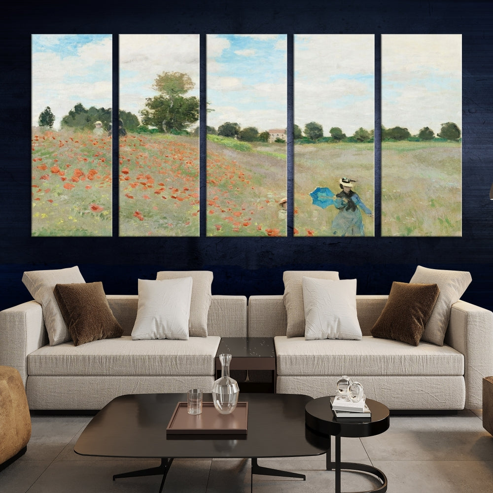 Vintage Countryside Wall Art Wildflowers Meadow Painting Framed Canvas Print