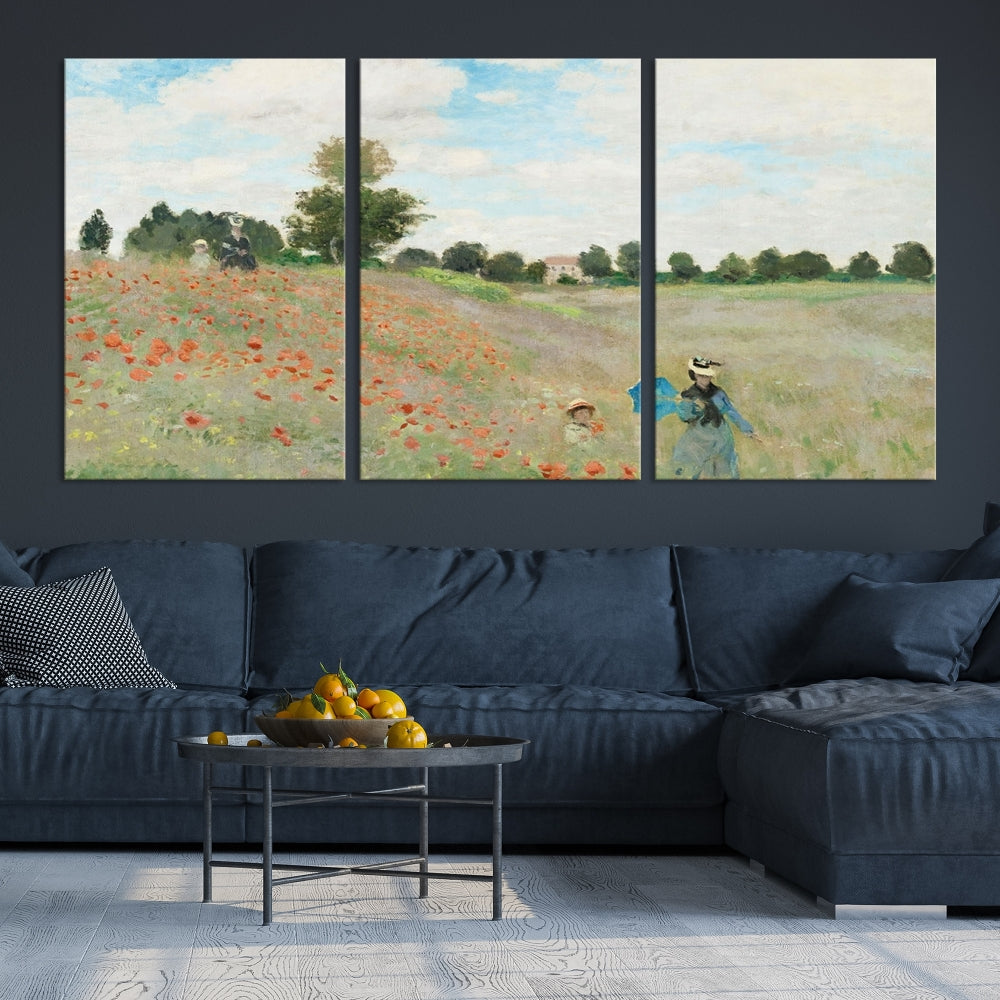 Vintage Countryside Wall Art Wildflowers Meadow Painting Framed Canvas Print