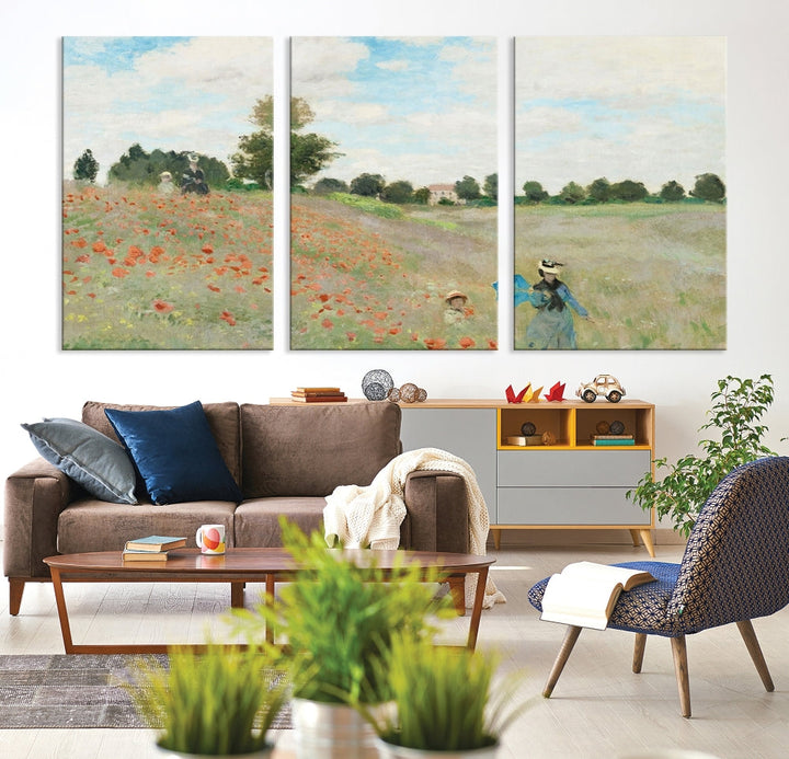 Vintage Countryside Wall Art Wildflowers Meadow Painting Framed Canvas Print