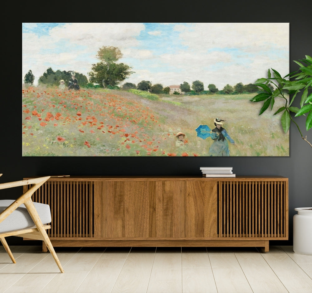 Vintage Countryside Wall Art Wildflowers Meadow Painting Framed Canvas Print