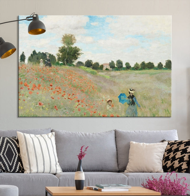 Vintage Countryside Wall Art Wildflowers Meadow Painting Framed Canvas Print