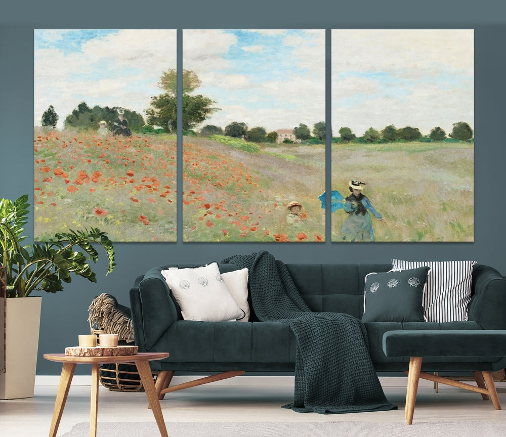 Vintage Countryside Wall Art Wildflowers Meadow Painting Framed Canvas Print