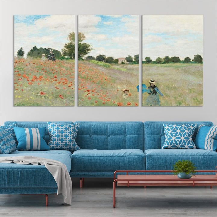 Vintage Countryside Wall Art Wildflowers Meadow Painting Framed Canvas Print