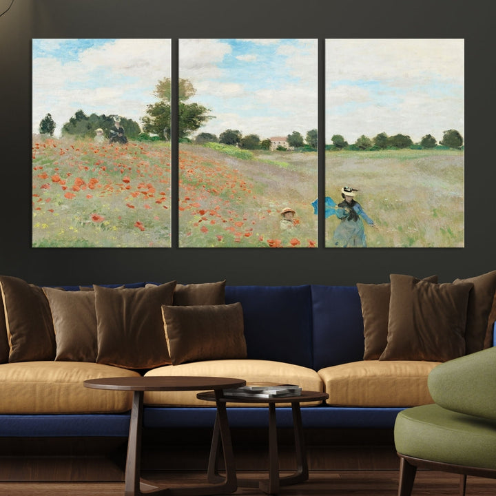 Vintage Countryside Wall Art Wildflowers Meadow Painting Framed Canvas Print