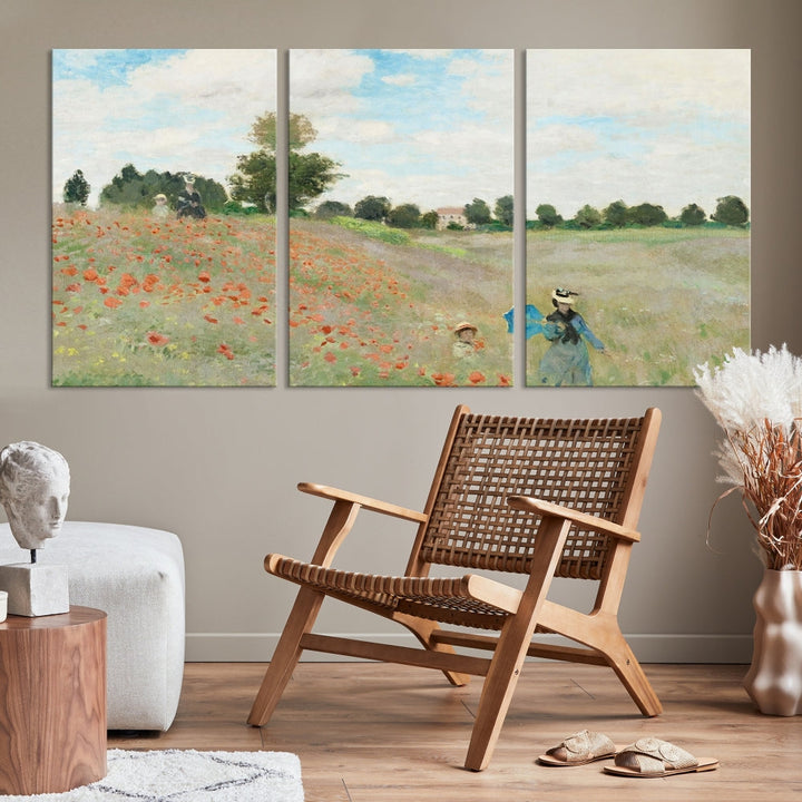 Vintage Countryside Wall Art Wildflowers Meadow Painting Framed Canvas Print