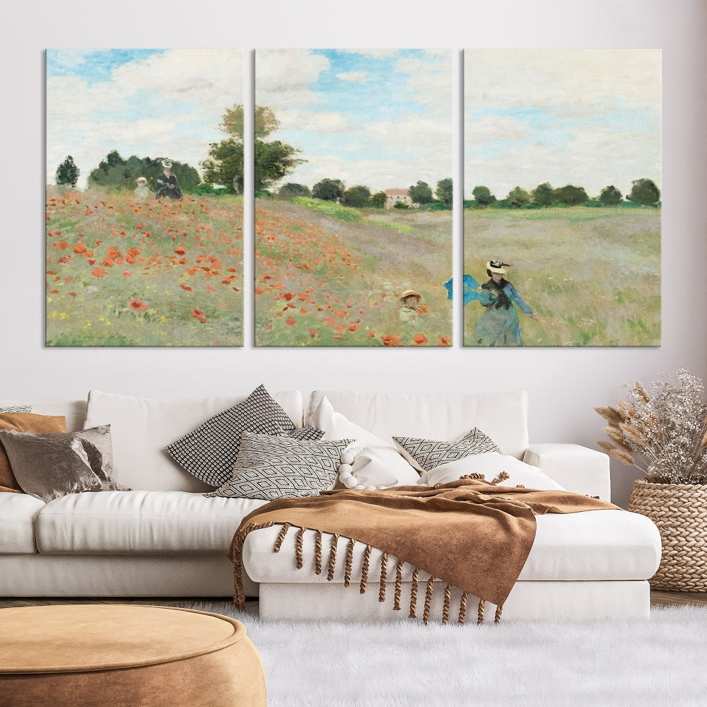 Vintage Countryside Wall Art Wildflowers Meadow Painting Framed Canvas Print