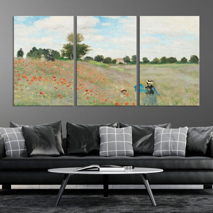 Vintage Countryside Wall Art Wildflowers Meadow Painting Framed Canvas Print