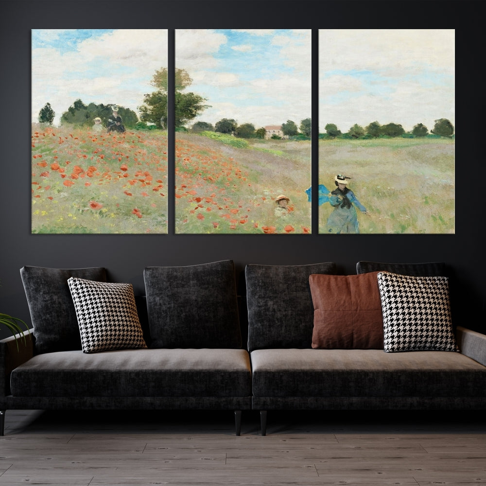 Vintage Countryside Wall Art Wildflowers Meadow Painting Framed Canvas Print