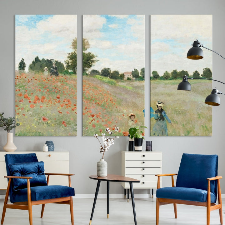 Vintage Countryside Wall Art Wildflowers Meadow Painting Framed Canvas Print