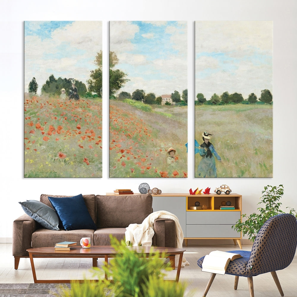 Vintage Countryside Wall Art Wildflowers Meadow Painting Framed Canvas Print