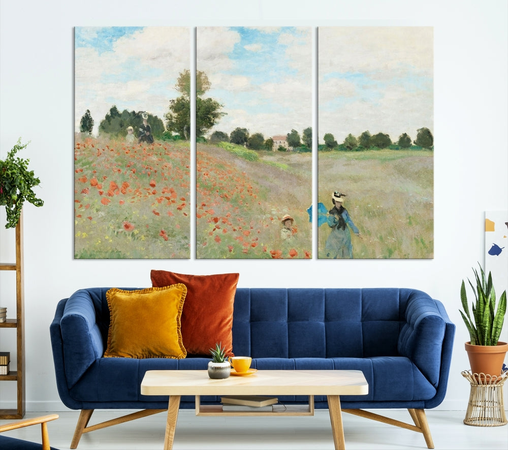 Vintage Countryside Wall Art Wildflowers Meadow Painting Framed Canvas Print