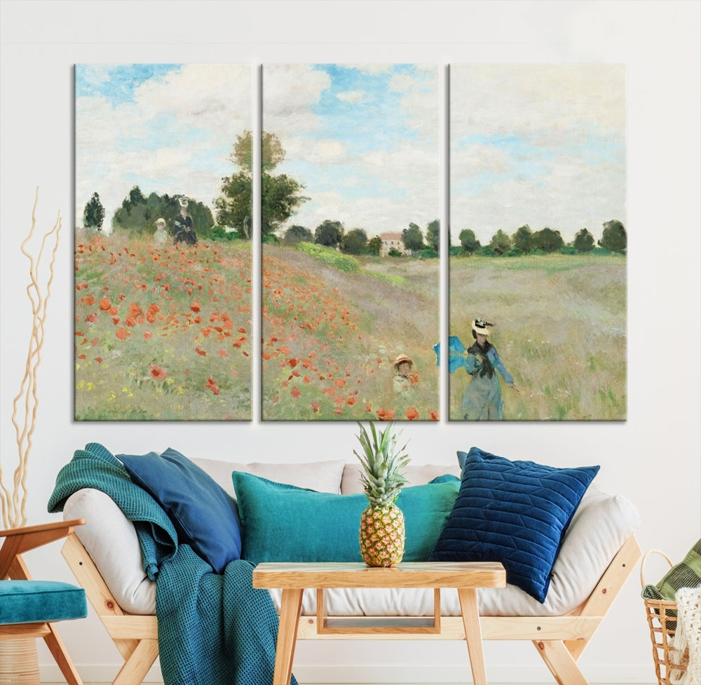 Vintage Countryside Wall Art Wildflowers Meadow Painting Framed Canvas Print